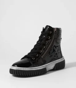 Yippie Black White Patent Ankle Boots